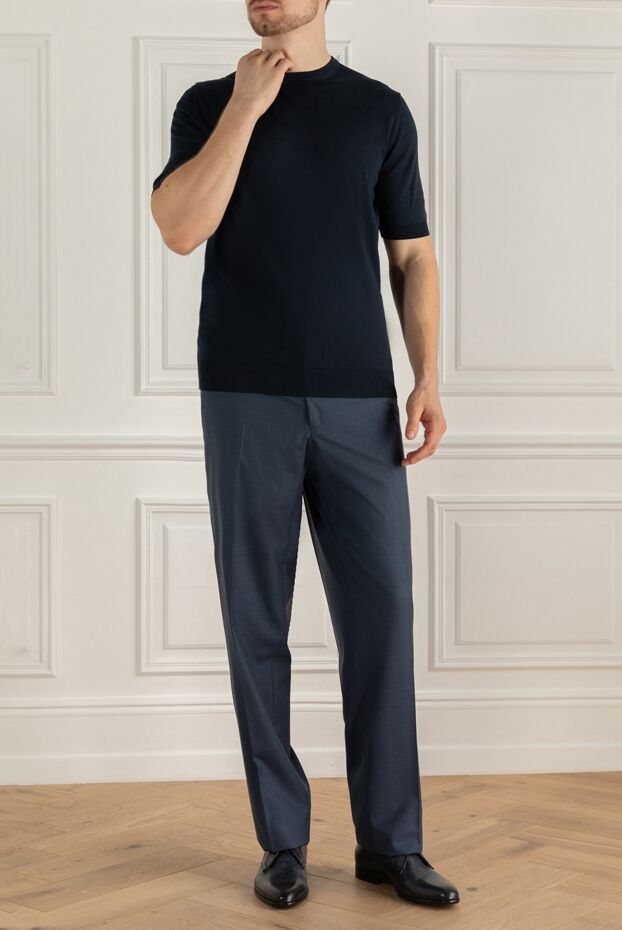 Cesare di Napoli man short sleeve jumper in silk and cotton blue for men buy with prices and photos 158058 - photo 2