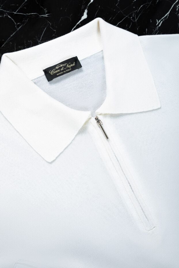 Cesare di Napoli silk knit polo shirt white slim fit men's 158066 - photo 2