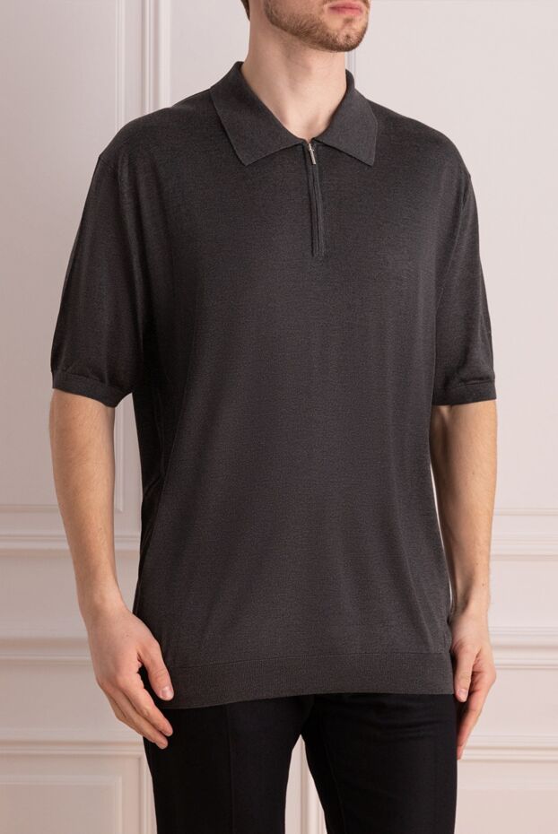 Cesare di Napoli black silk polo shirt with short sleeve and zip 158070 - photo 3