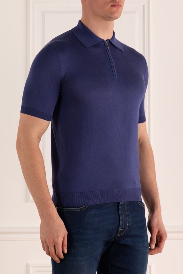Cesare di Napoli silk polo shirt deep blue with zipper men's 158073 - photo 3
