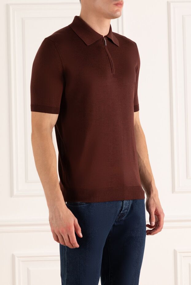 Cesare di Napoli silk polo shirt dark burgundy with zipper men's 158074 - photo 3