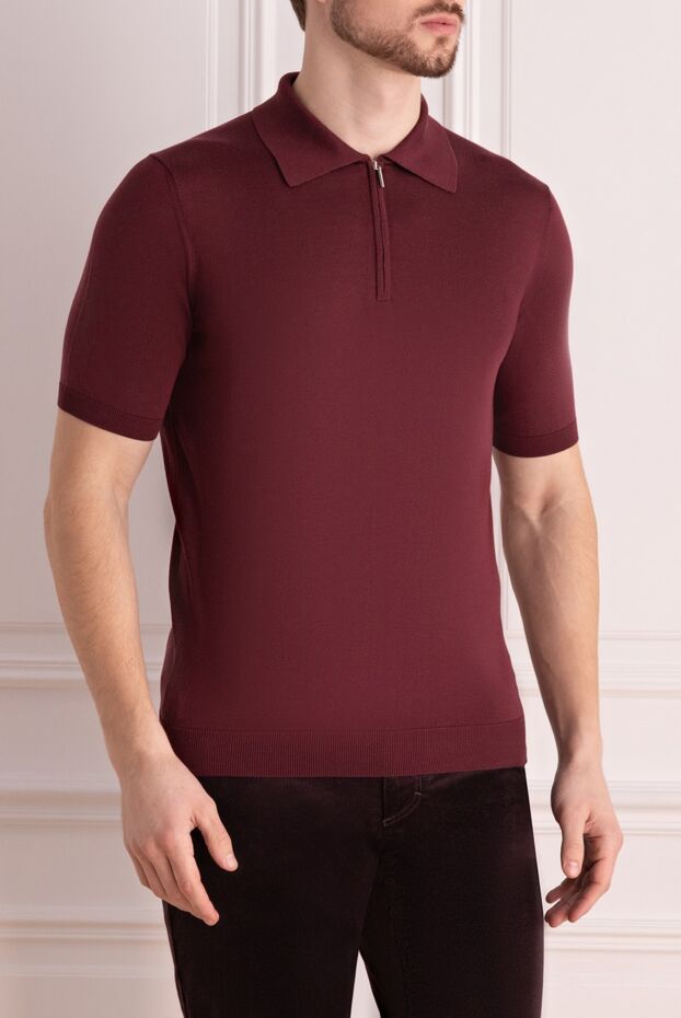 Cesare di Napoli silk knit polo shirt burgundy with zipper men's 158075 - photo 3