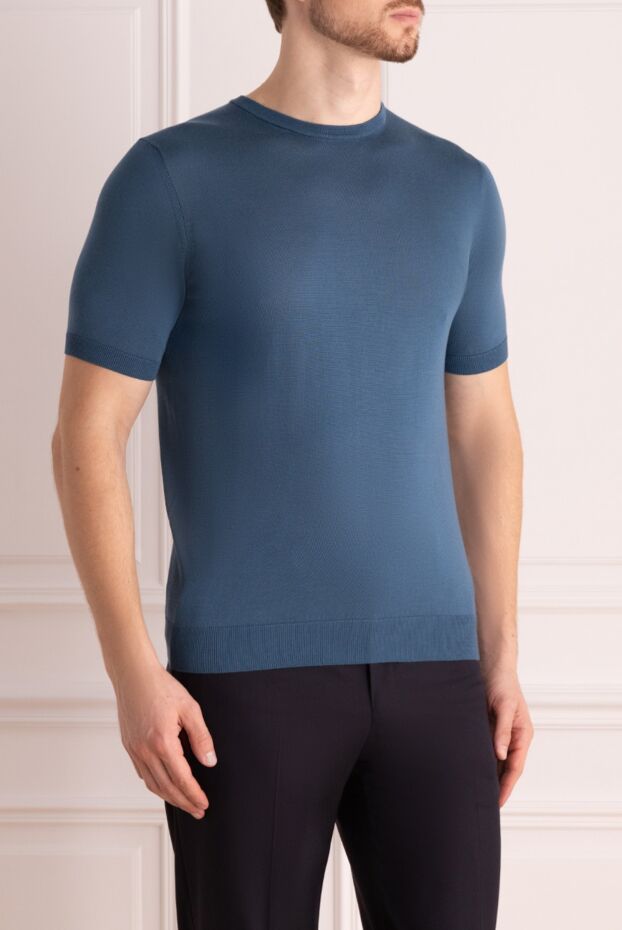 Cesare di Napoli steel blue silk short-sleeve jumper for men 158126 - photo 3
