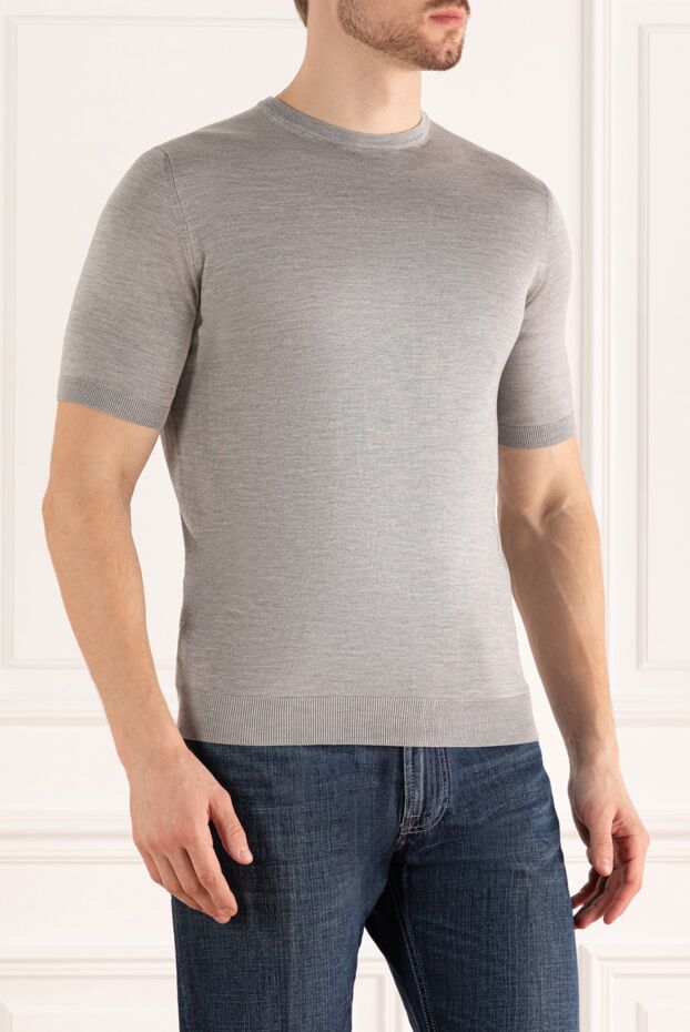 Cesare di Napoli light grey slim-fit silk short-sleeve jumper for men 158129 - photo 3