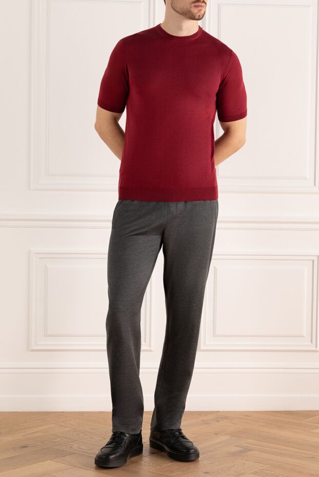 Cesare di Napoli man silk short sleeve jumper burgundy for men buy with prices and photos 158130 - photo 2