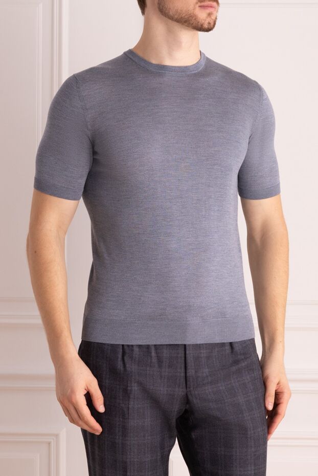 Cesare di Napoli grey-blue silk short-sleeve jumper for men 158136 - photo 3