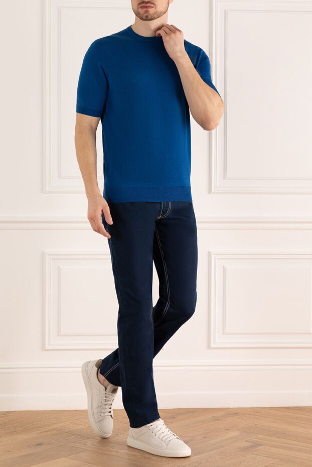 Cesare di Napoli man cotton short sleeve jumper blue for men buy with prices and photos 158163 - photo 2