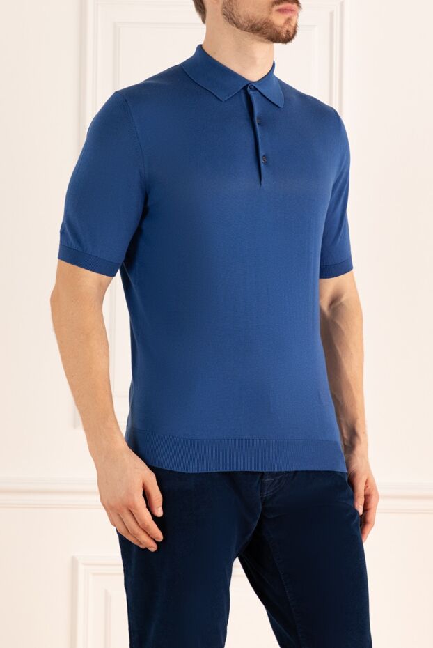 Cesare di Napoli slim-fit mens polo shirt in blue made of cotton with buttons 158197 - photo 3