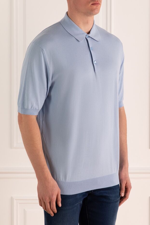 Cesare di Napoli mens polo shirt in light blue made of cotton with buttons 158198 - photo 3