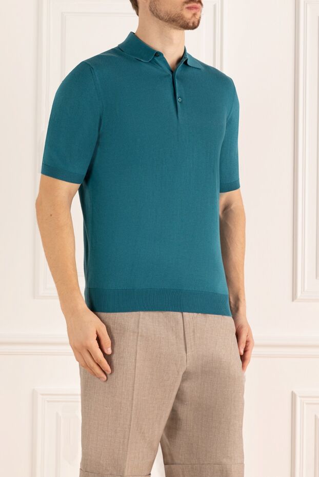 Cesare di Napoli green cotton polo shirt with buttons for men 158199 - photo 3