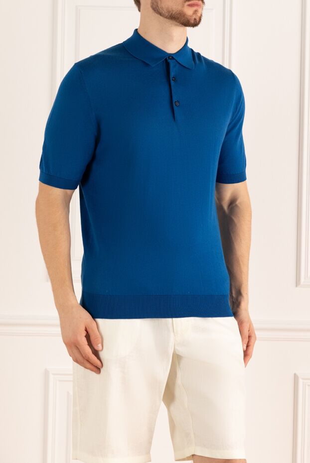 Cesare di Napoli classic blue cotton polo shirt with buttons for men 158204 - photo 3