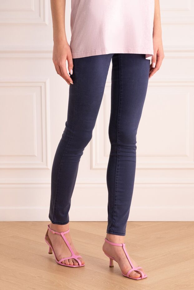 Jacob Cohen dark blue women's jeans with leather patch and rhinestones 158353 - photo 3