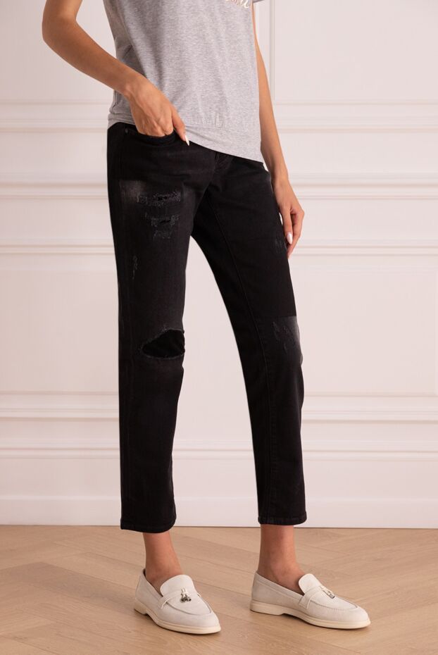 Jacob Cohen black cotton distressed jeans with a slit at the knee with an elastic insert 158354 - photo 3