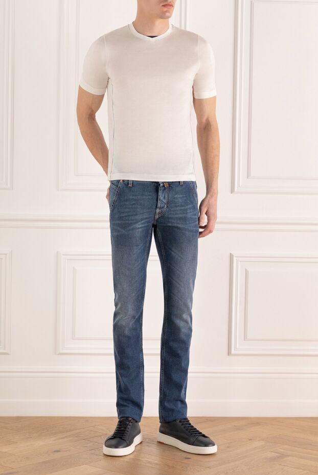 Jacob Cohen men's blue cotton jeans with distressed front 158509 - photo 2