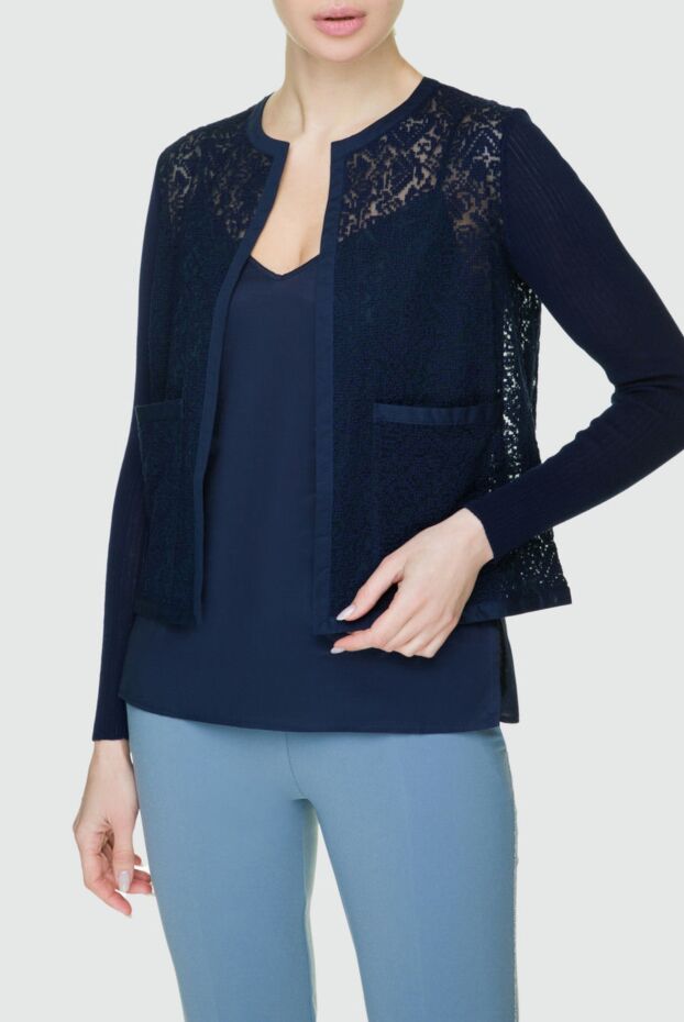 Tonet women's blue cardigan made of thin jersey with lace inserts 158520 - photo 3