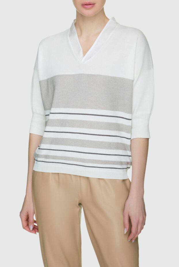 Tonet striped knit blouse in neutral tones with short sleeves 158529 - photo 3