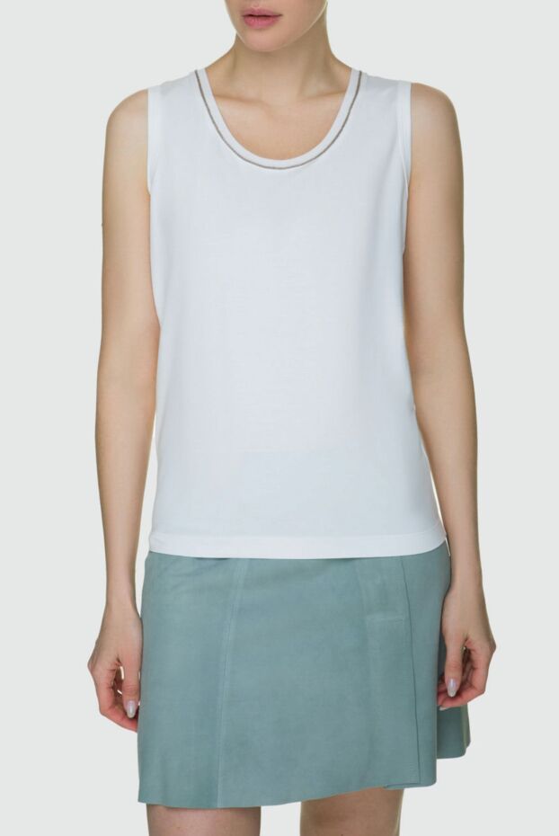 Tonet gray top with decorative stitching along the neckline 158540 - photo 3