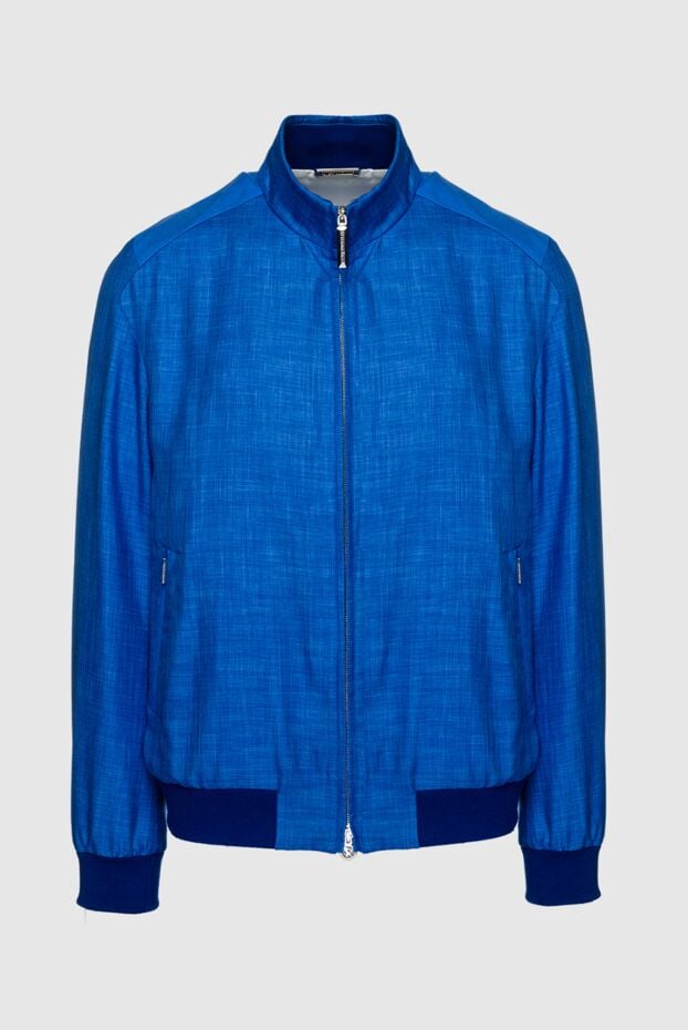 Men's blue cashmere, silk and genuine leather jacket - photo 1