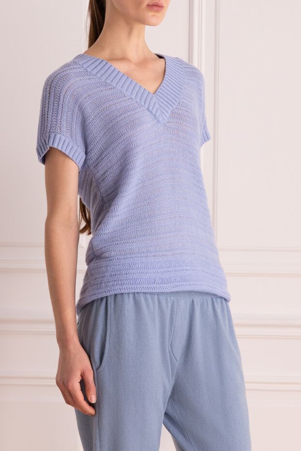 Max&Moi longline blue womens cashmere jumper with short sleeves 158860 - photo 3
