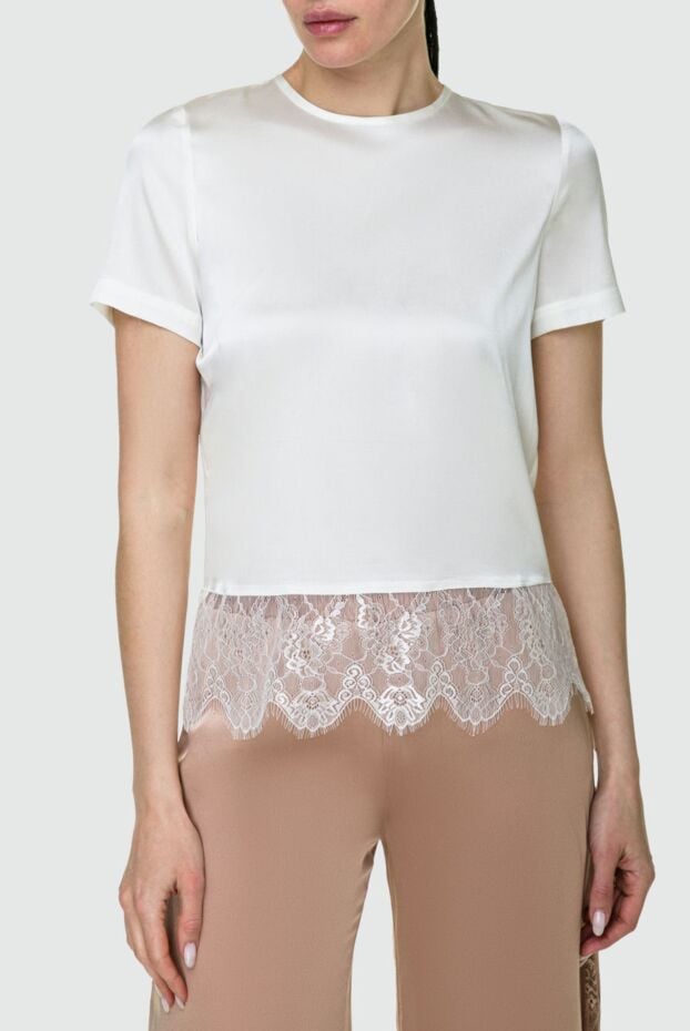 Max&Moi white silk blouse with round neckline and lace trim 158869 - photo 3