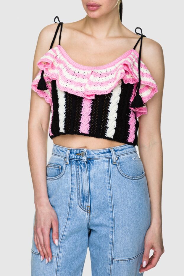 MSGM women's cotton crop top with frill detailing at bust with contrast stripes 158888 - photo 3