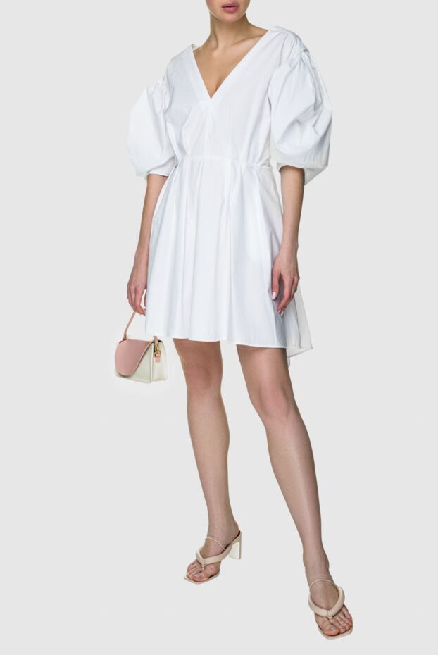 MSGM white cotton dress with puff sleeves and wide belt 158904 - photo 3