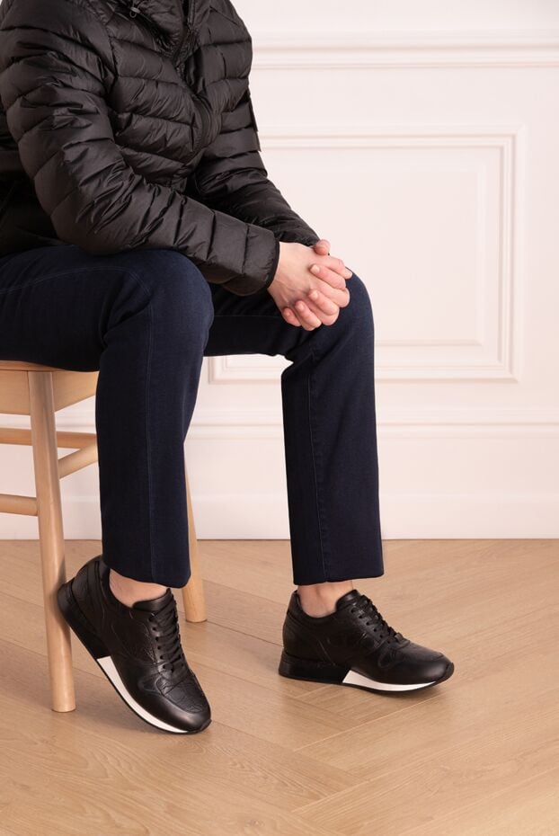 Bontoni crocodile leather sneakers black men's black 159036 - photo 2