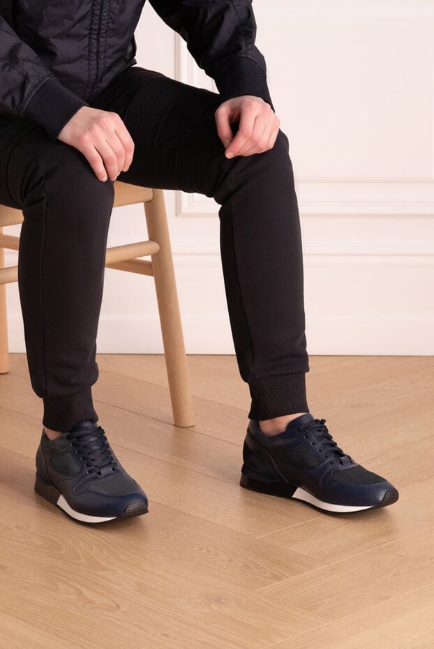 Bontoni blue sneakers with a combined leather and suede upper 159043 - photo 3