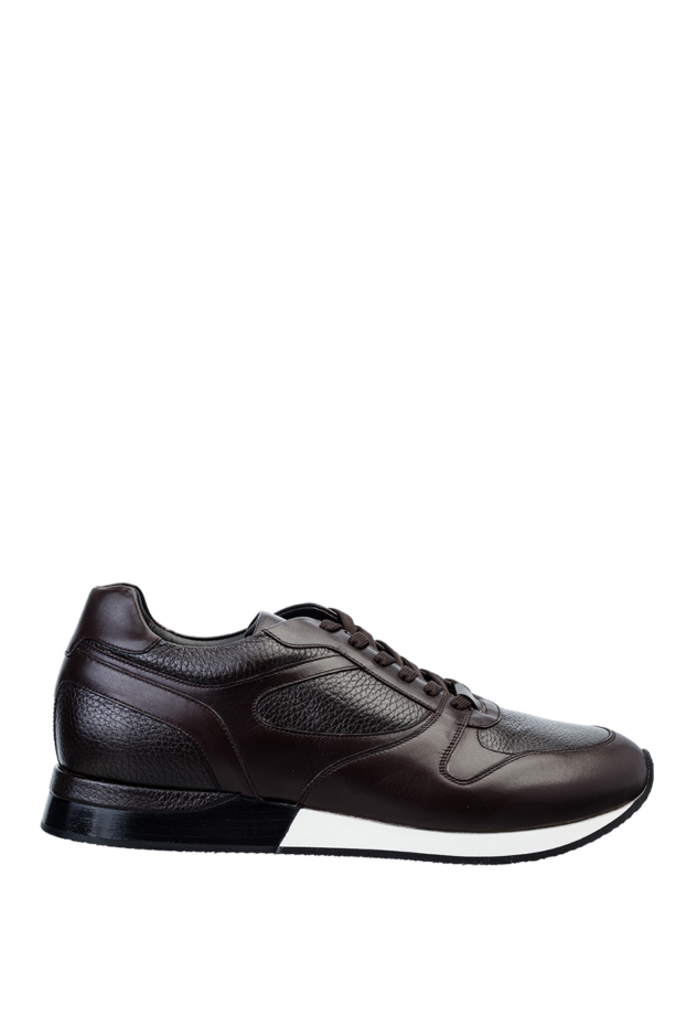 Bontoni dark brown grained leather sneakers with contrasting sole 159047 - photo 1