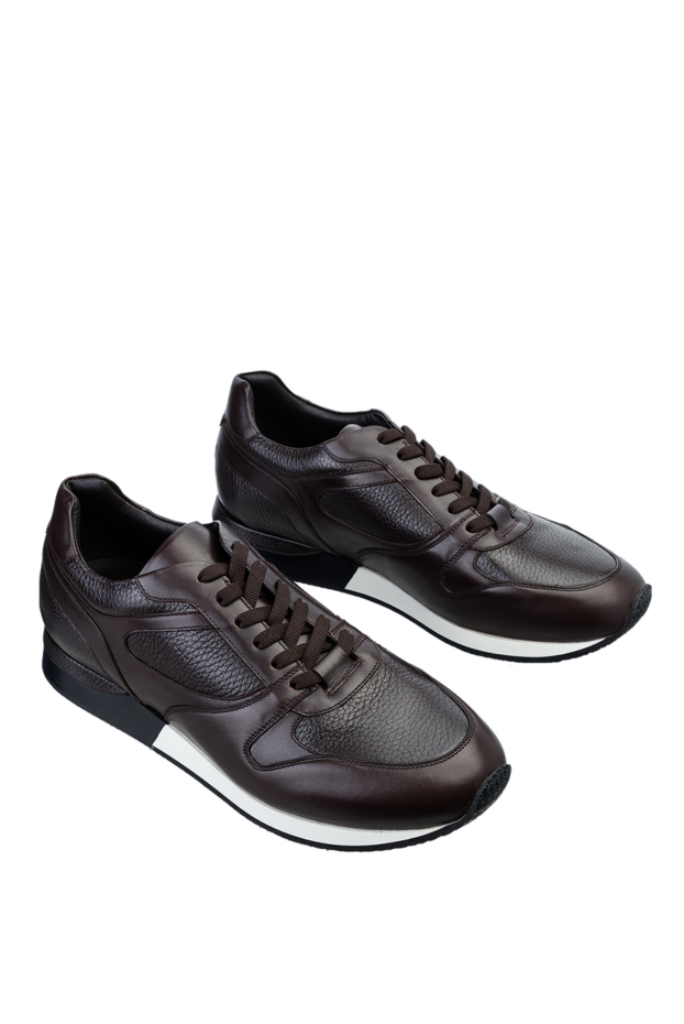 Bontoni dark brown grained leather sneakers with contrasting sole 159047 - photo 3