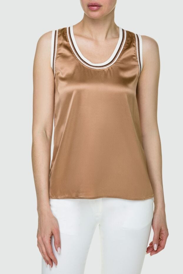 Panicale beige satin sleeveless top with contrast trim 159053 - photo 3