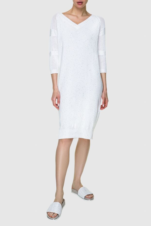 Panicale white womens cotton dress with a v-neck 159058 - photo 3