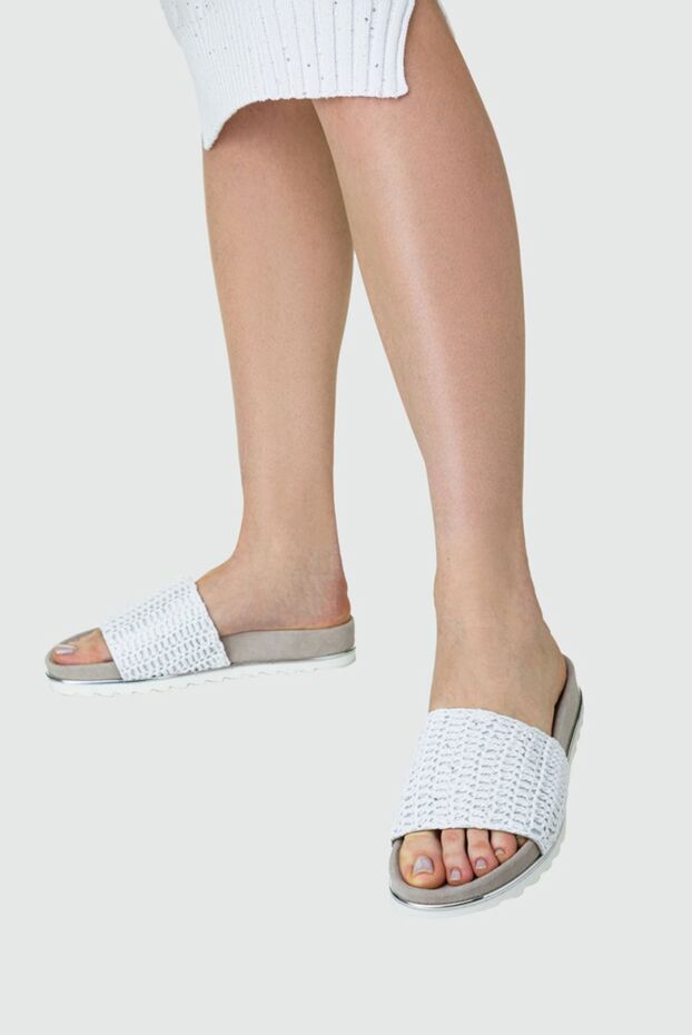 Panicale women's leather slippers with a woven upper, white 159063 - photo 2
