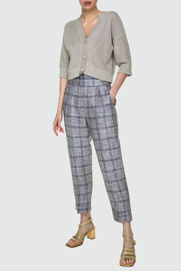 Peserico women's high waist plaid linen skinny trousers 159073 - photo 2