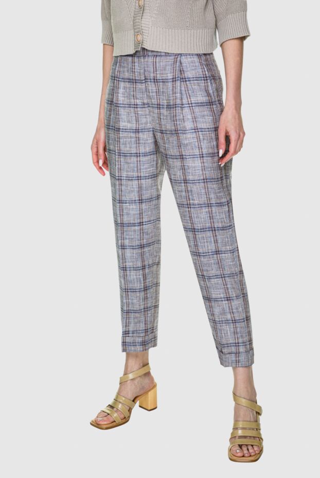 Peserico women's high waist plaid linen skinny trousers 159073 - photo 3