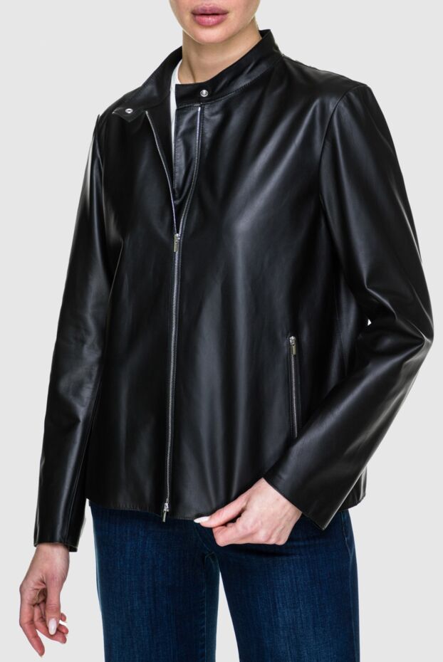 Peserico women's jacket made of smooth black leather with a minimalist design 159083 - photo 3
