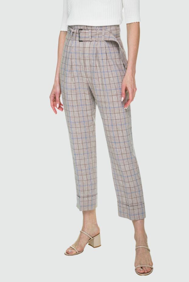 Peserico women's brown checked linen pants 159087 - photo 3