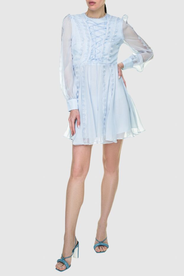 Fleur de Paris сукня блакитна з прозорими рукавами жіноча 159095 - фото 3