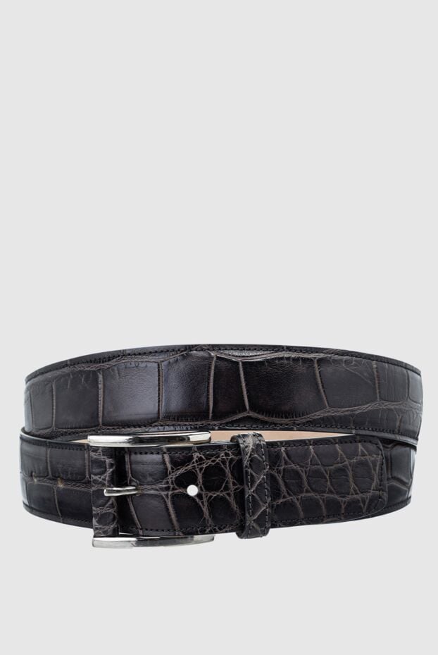 Tardini black-gray textured crocodile leather belt for men 159101 - photo 1