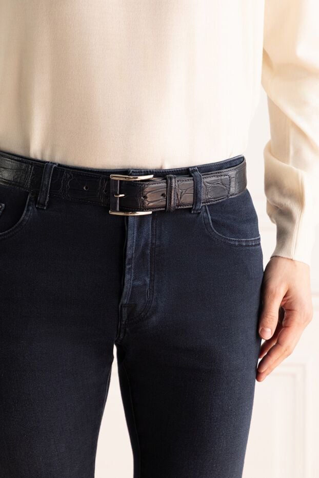 Tardini black-blue textured crocodile leather belt for men 159103 - photo 2