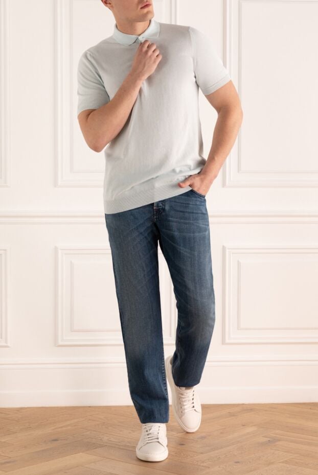 Dalmine light blue cotton polo shirt in fine knit with a classic placket (markdown) 195792 - photo 2