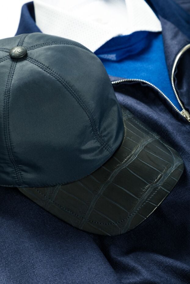 Blue alligator leather and nylon cap for men - photo 2