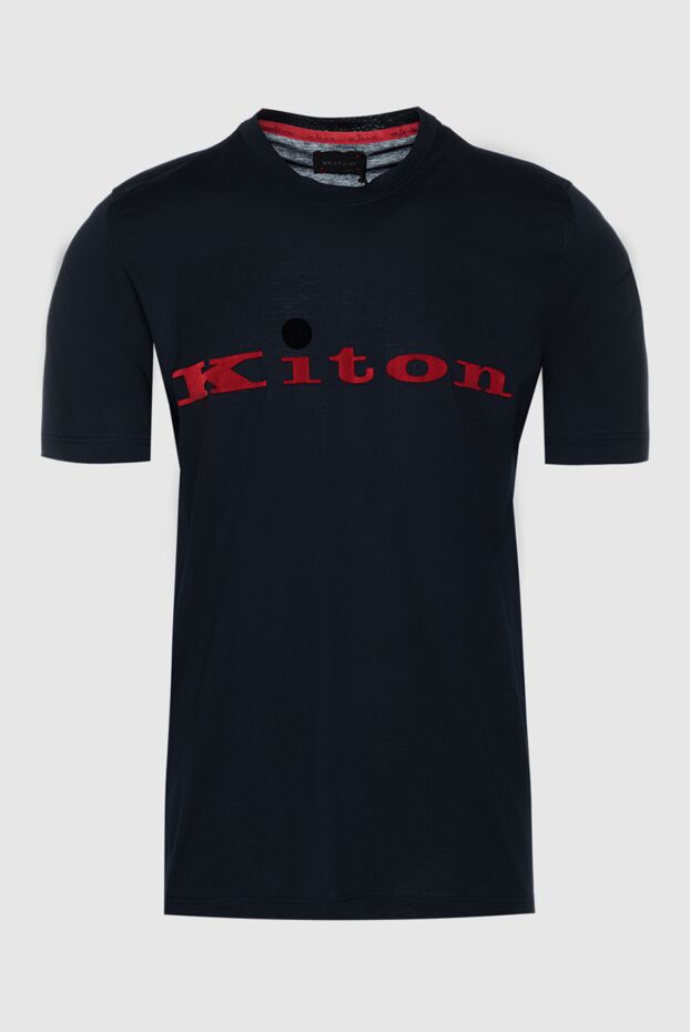 Kiton футболка из хлопка темно-синяя мужская с крупным логотипом 159334 - фото 1