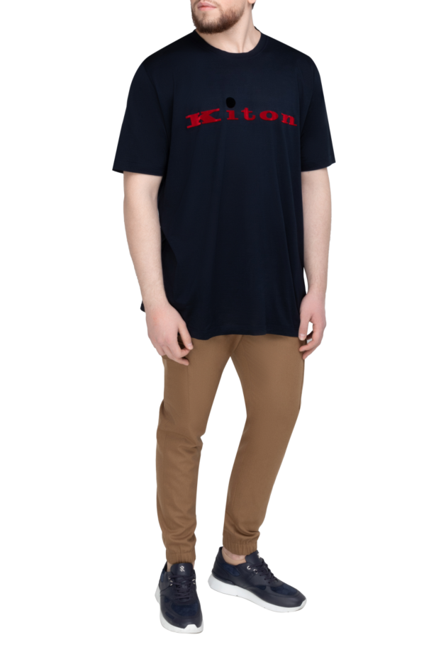Kiton темно-синя футболка з шовковистої бавовни з великим контрастним логотипом (уцінка) 195516 - фото 3