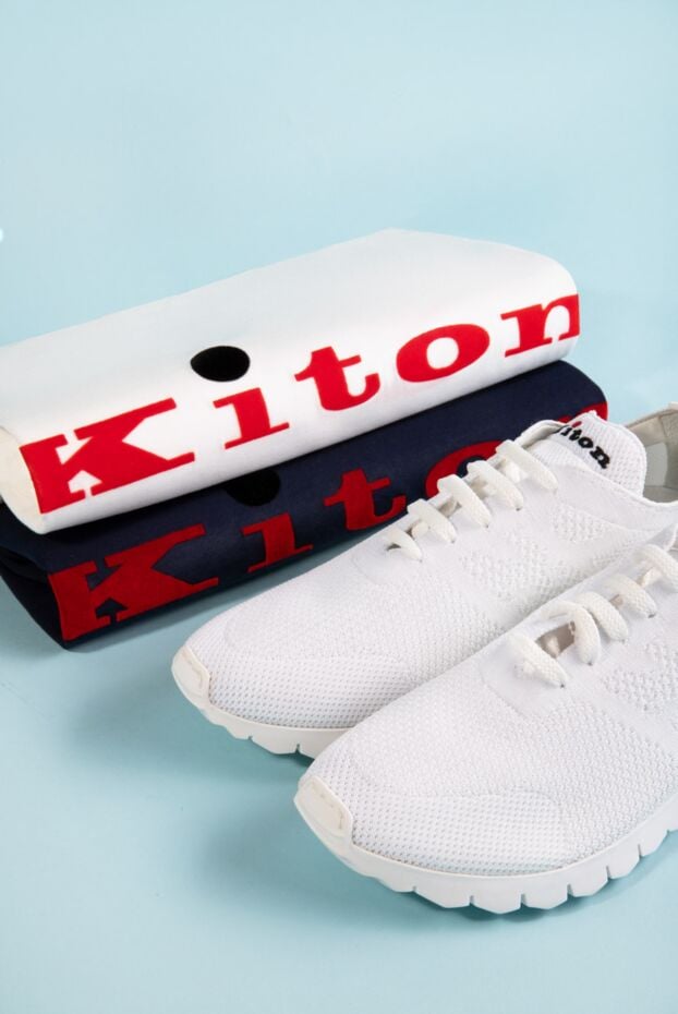 Kiton футболка из хлопка темно-синяя мужская с крупным логотипом 159334 - фото 2