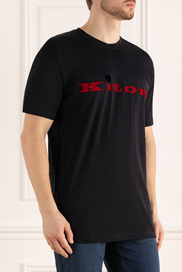 Kiton футболка чёрная из хлопка с объёмным красным логотипом 159335 - фото 3