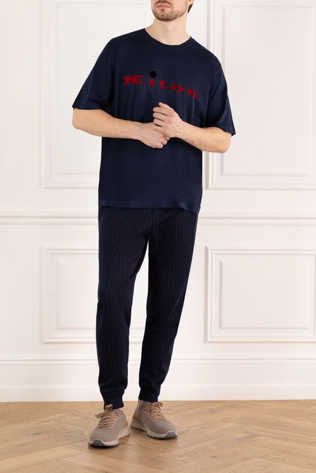 Kiton трикотажная футболка в насыщенном синем оттенке с контрастным логотипом 159336 - фото 3