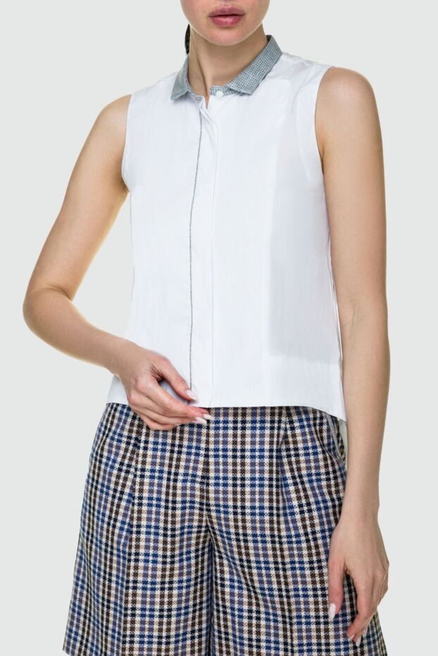Rocco Ragni women's blouse with gray shimmering collar sleeveless white 159348 - photo 3