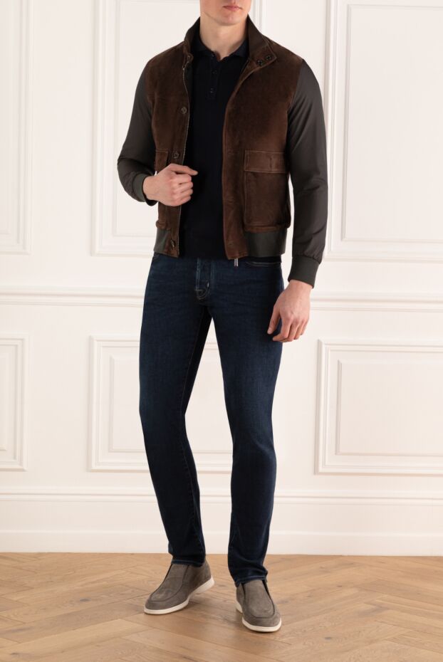 Moorer brown suede and polyamide jacket for men 159389 - photo 2