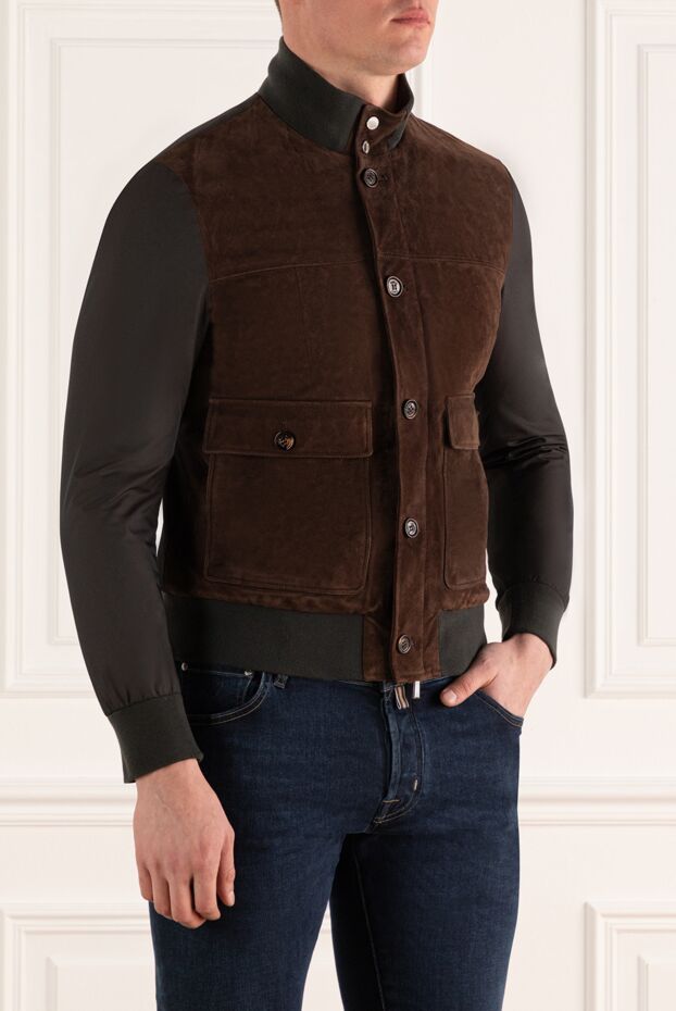 Moorer brown suede and polyamide jacket for men 159389 - photo 3